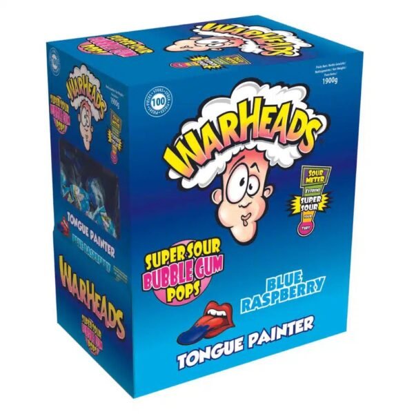 Warheads Blue Raspberry Lolly Display 100 stuks