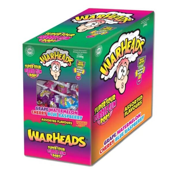 Warheads Sour Bubblegum Lolly 100 stuks